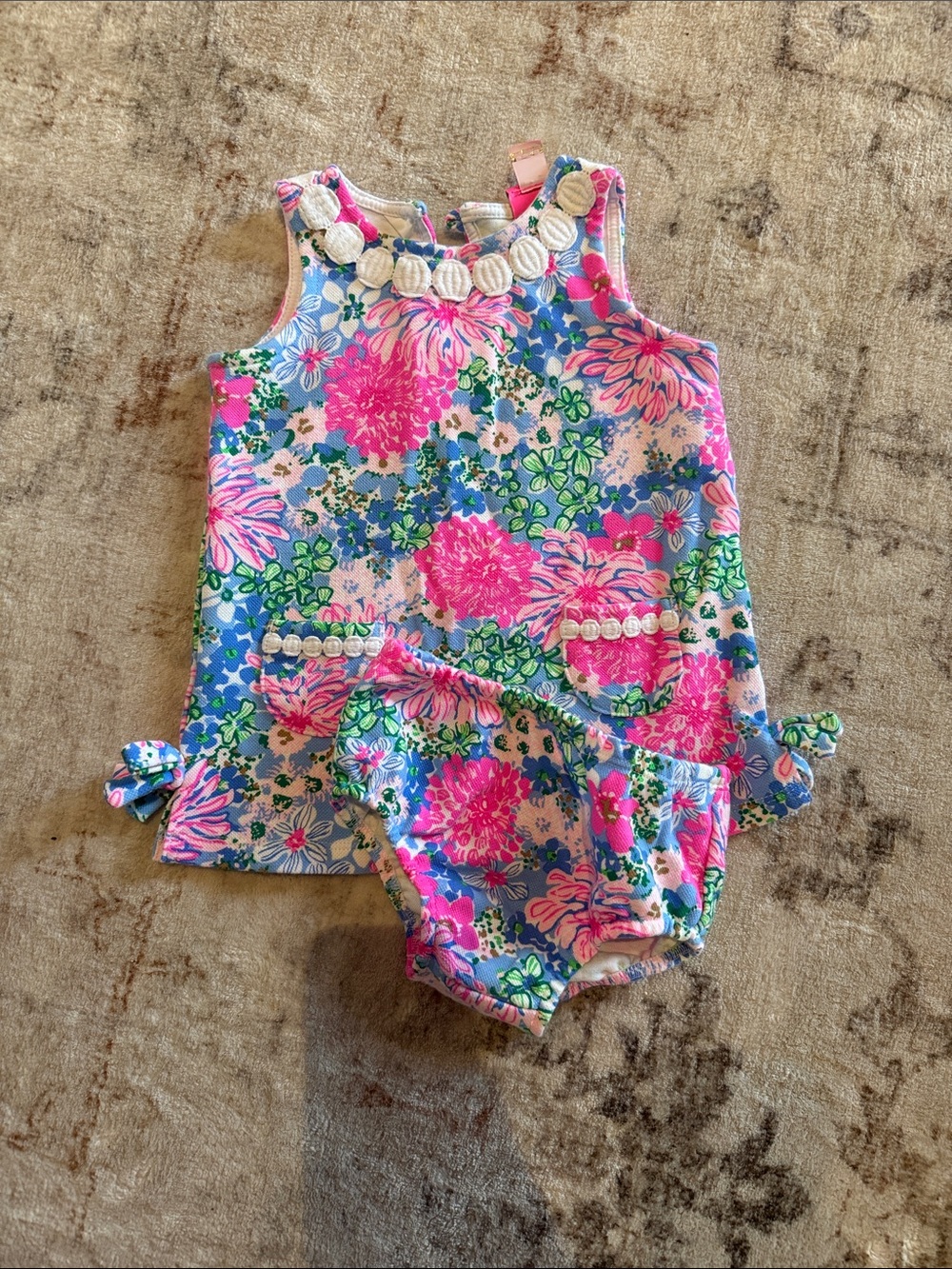 Lily Pulitzer Floral Baby Dress & Bloomers Set — Pink, Blue & Green
